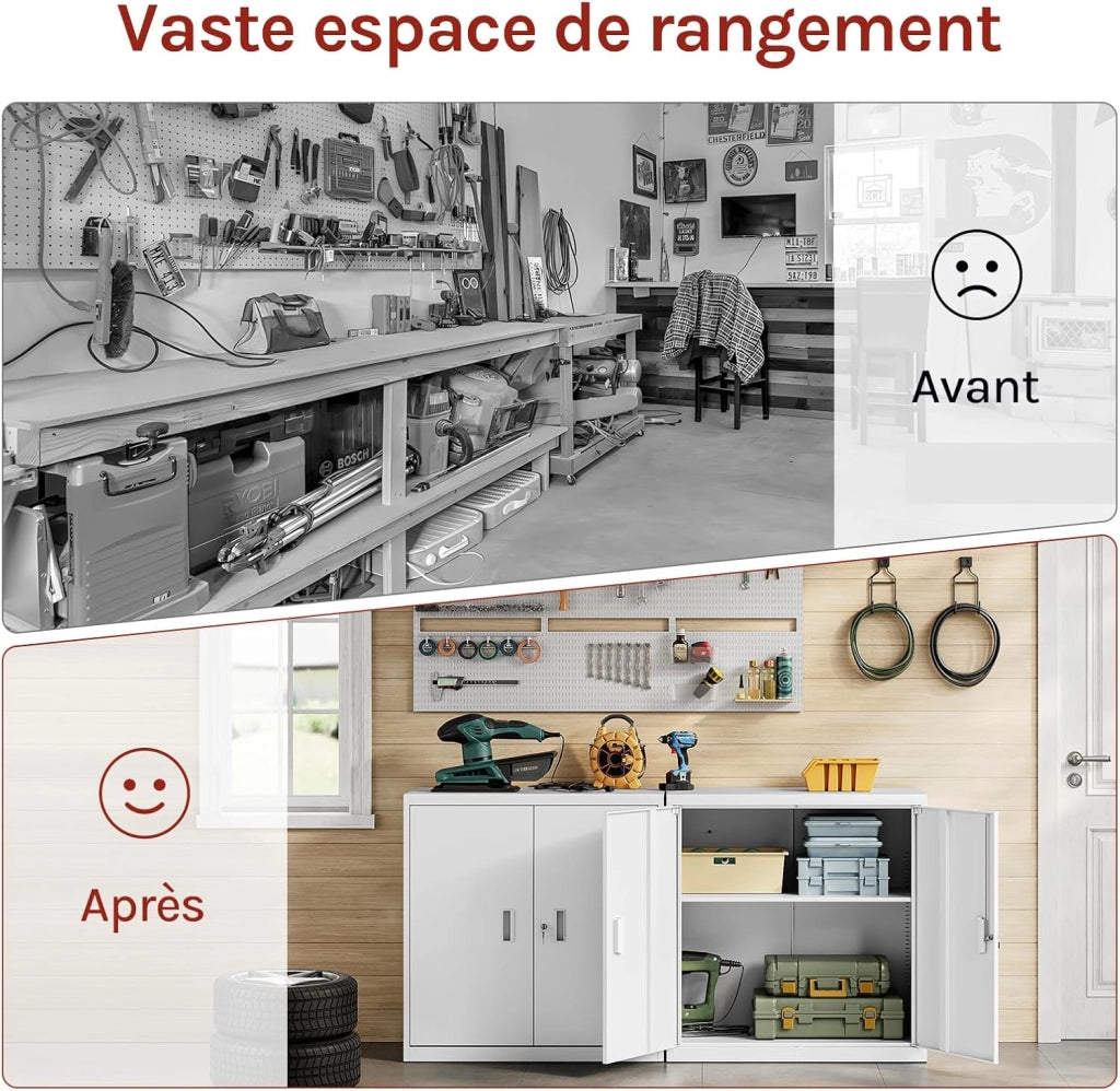 Armadio per Archiviazione con Serratura e Ripiano Regolabile in Altezza, Armadio Multiuso per Ufficio in Metallo, Bianco, L90xH92xP40 cm