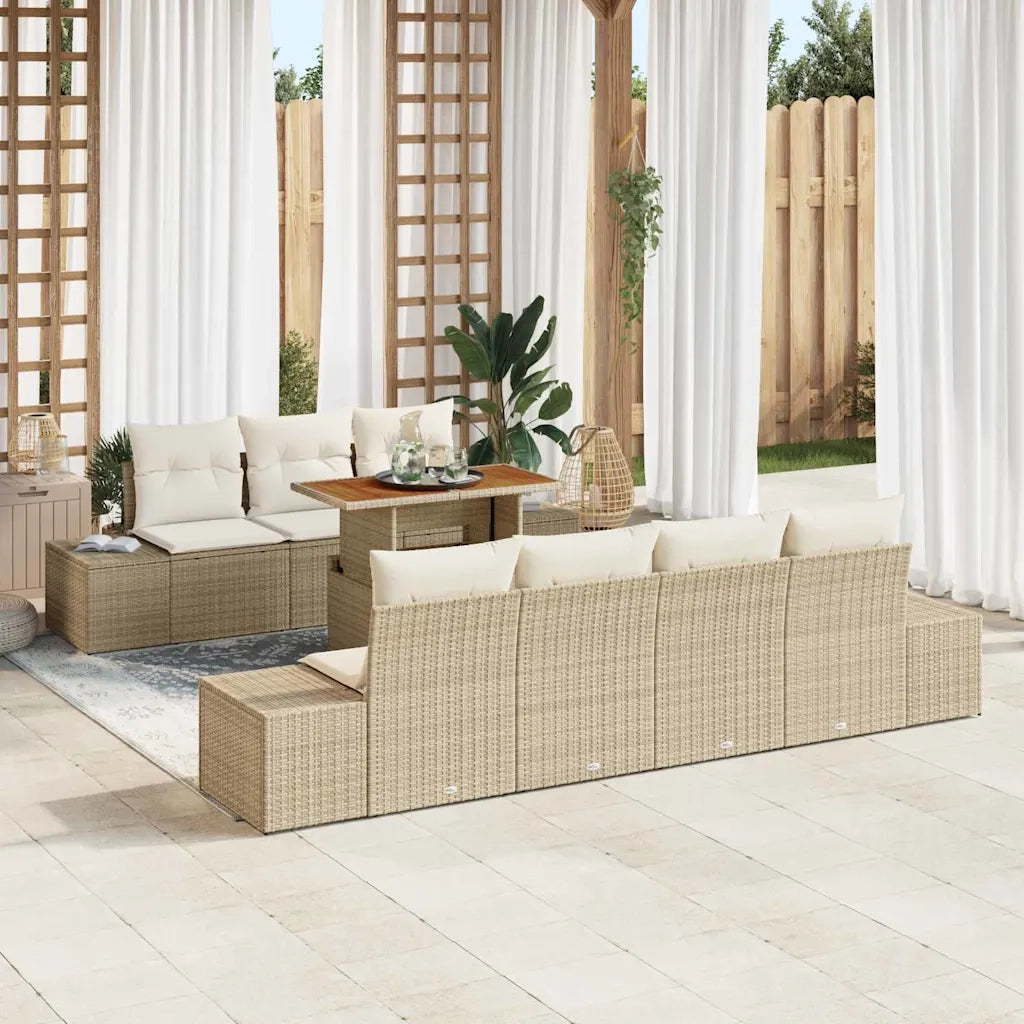 Set da Pranzo per Giardino con cuscino 8 pcs Beige e Crema