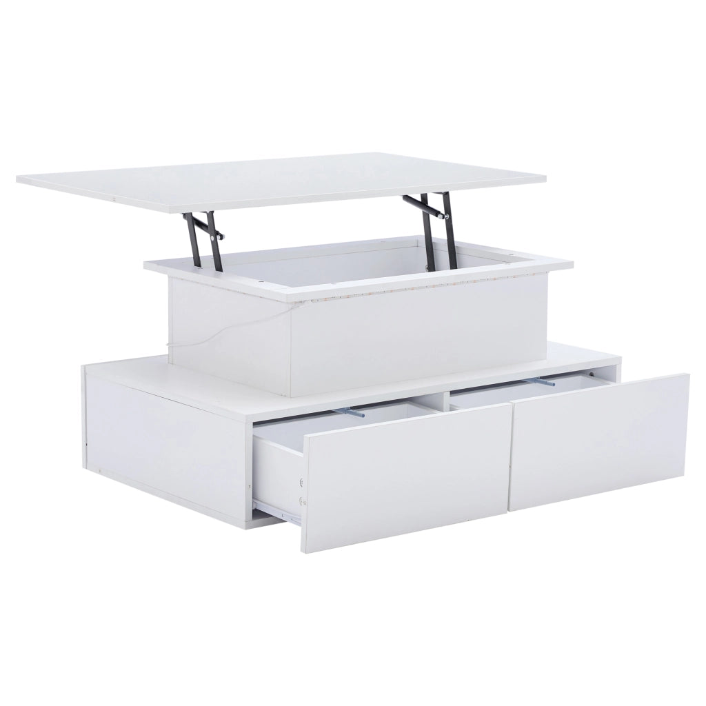 Tavolino da salotto moderno - Zephmum- 90x55x41 cm- Bianco- LED, 4 cassetti