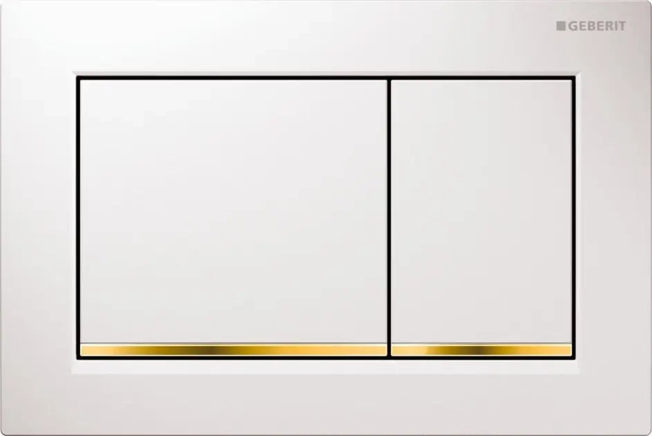 PLACCA DI COMANDO 2 TASTI OMEGA 20 SQUADRATA- Bianco Luc. bordoinf Oro luc.- GEBERIT- pezzi 1