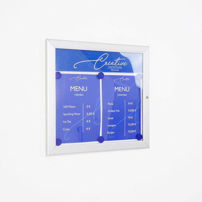 Bacheca con Apertura a Battente 51,5x48,7x2,3 cm in Alluminio con Led Silver