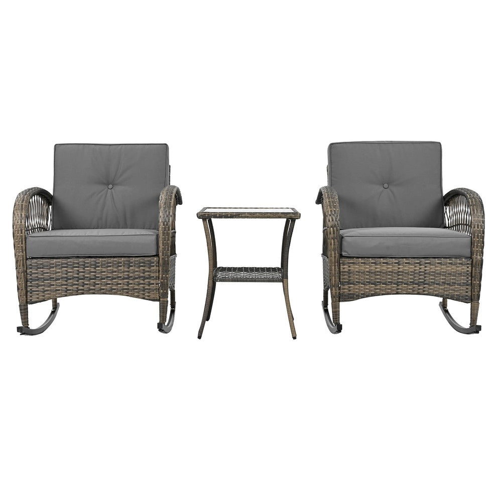 Set balcone 3 pezzi in rattan ¨C Minimal ¨C cuscini grigi, capacit¨¤ di carico 160 kg