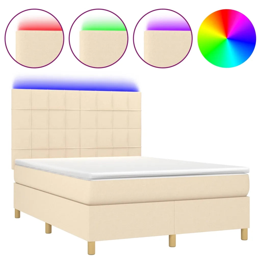 Letto a Molle con Materasso e LED Crema 140x200 cm in Tessuto
