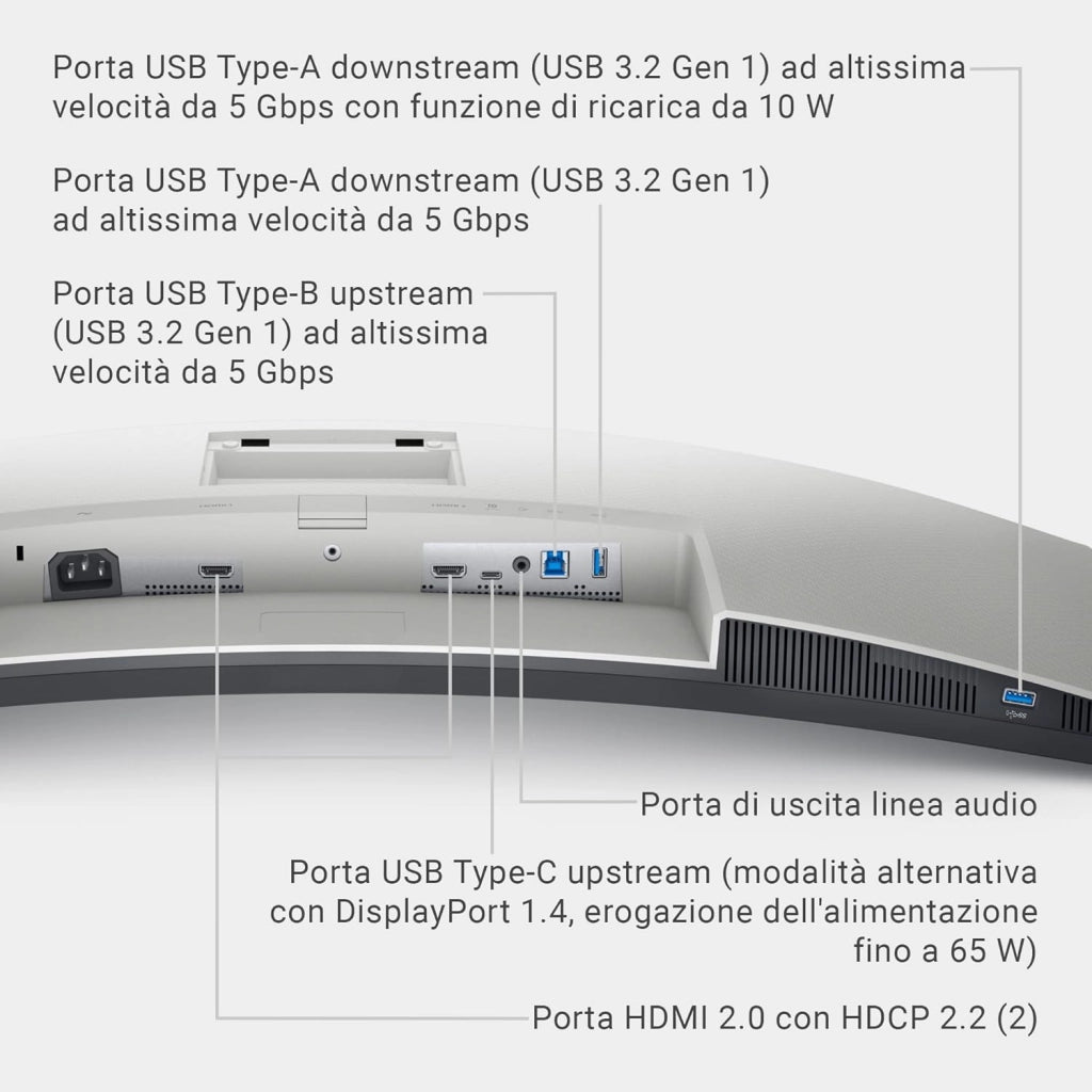 S3423DWC USB-C 34" WQHD (3440x1440) 21:9 1800R Monitor Curvo, 100Hz, VA, 4ms, AMD FreeSync, 99% sRGB, Altoparlanti integrati, USB-C, 2x HDMI, Anni di Garanzia