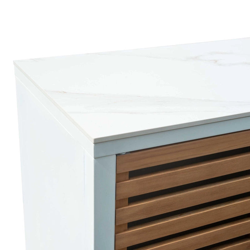 Mobile Alluminio Idaho Bianco Ante Teak top Pietra Sinterizzata Cm 160x60h90