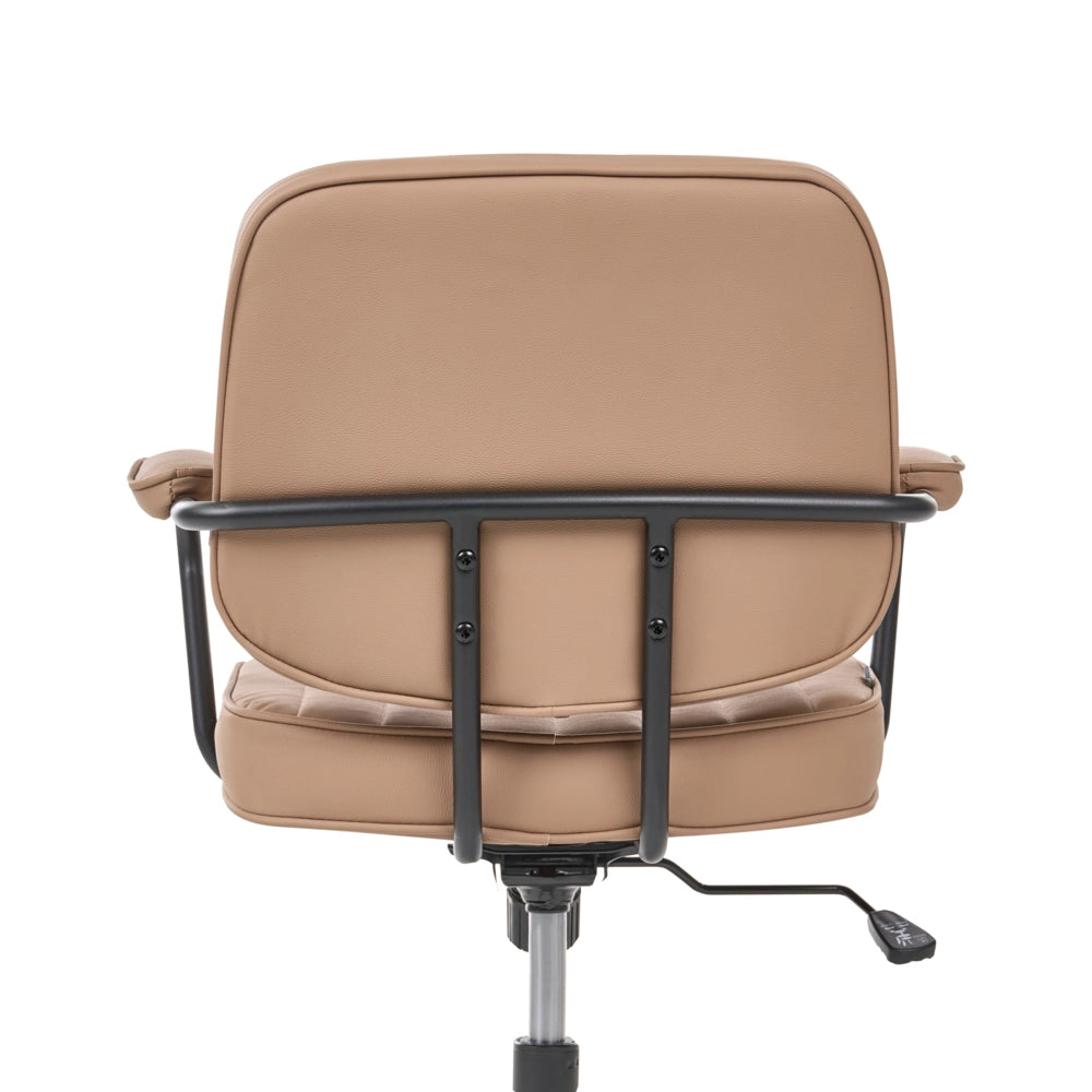 Sedia da ufficio in ecopelle marrone chiaro, girevole, regolabile in altezza, con braccioli, per ufficio domestico, studio, stile tradizionale
