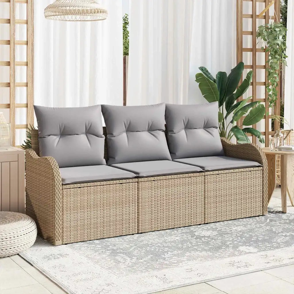 Set Divano da Giardino 3 pz | Set Salotto da Giardino Beige Poly Rattan