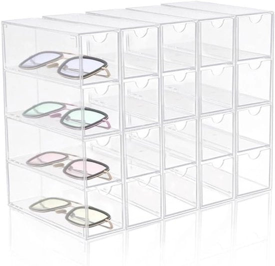 Organizzatore per occhiali da sole in acrillo trasparente 5 pezzi con 20 contenitori - ripiegabile e stoviglie per occhiali da vista in vetrina impermeabile