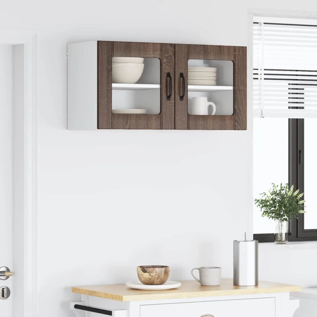 Mobile in vetro da parete LUCCA 2 pcs Rovere Marrone