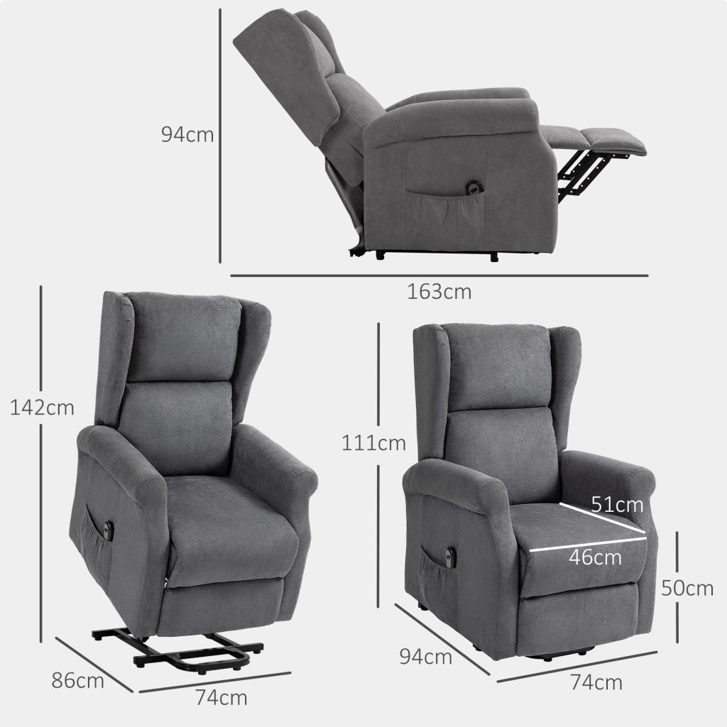 Poltrona relax elettrica con alzapersona, reclinabile, effetto lino, grigio scuro