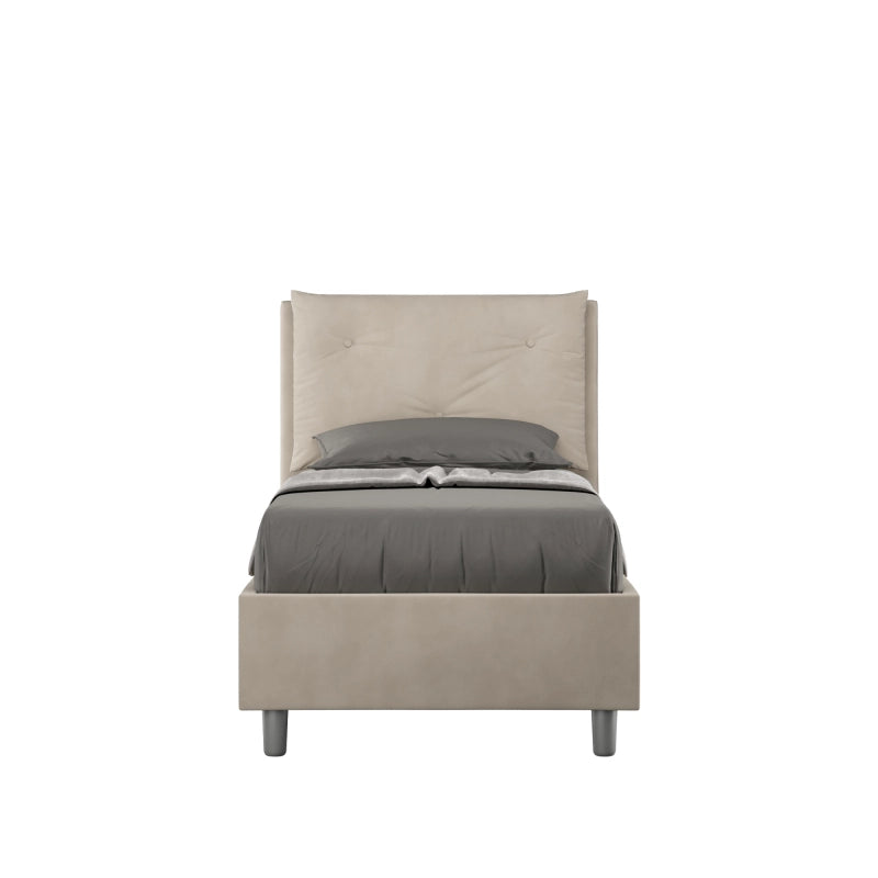 Letto imbottito Singolo 80x200 cm Appia - Con rete,Microfibra,Sabbia