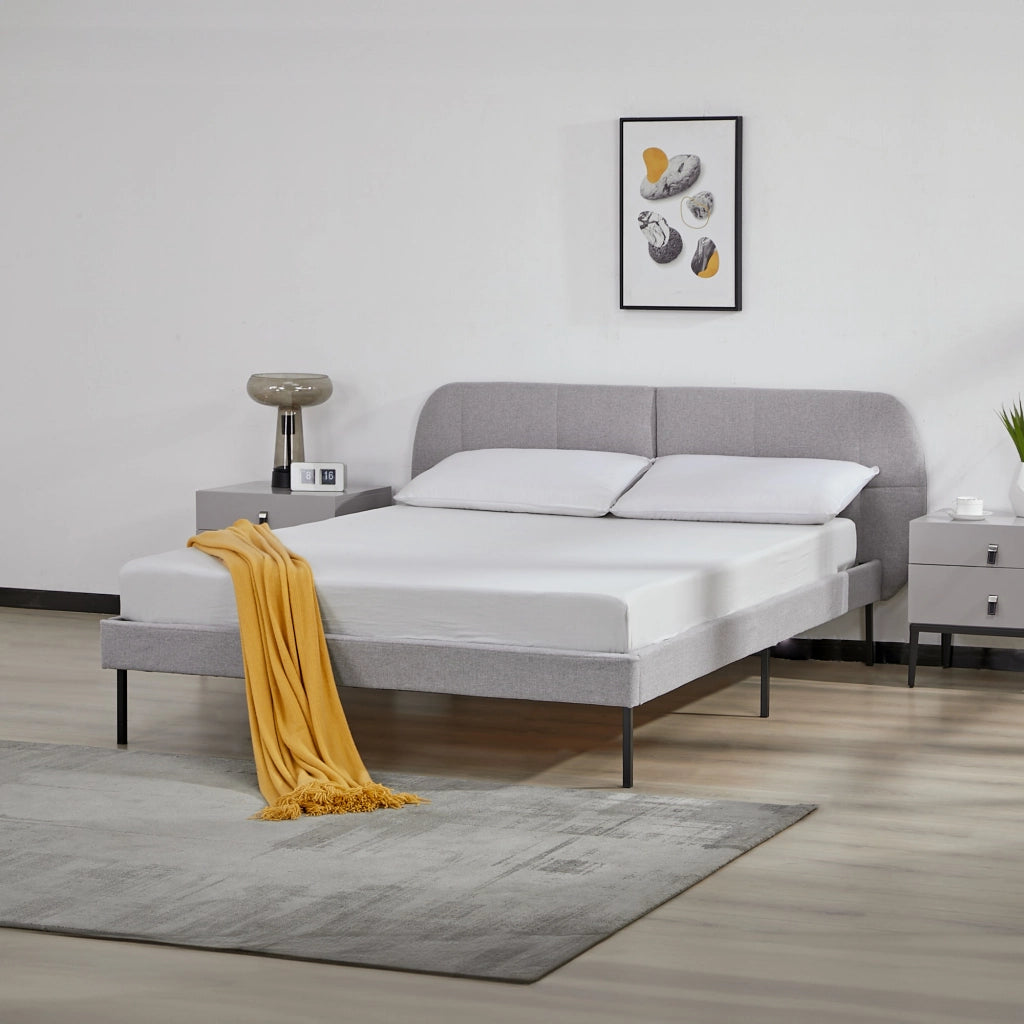 Letto Francese Porvoo 140x200 cm Testiera Imbottita Rivestimento in Tessuto - Grigio [en.casa]
