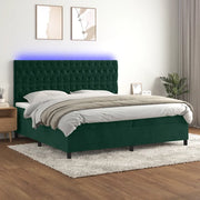 Letto a Molle con Materasso e LED Verde Scuro 200x200cm Velluto 3136326