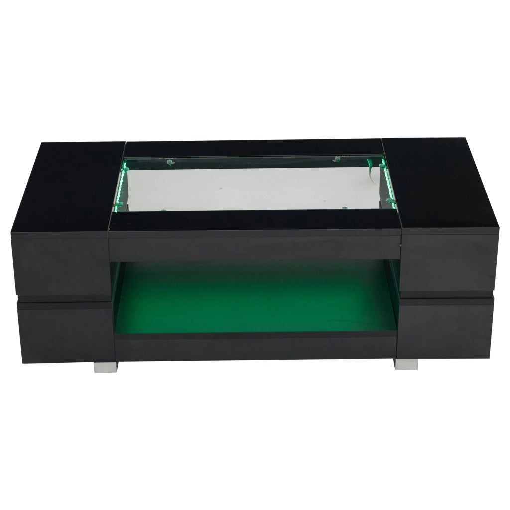 TAVOLINO DA CAFFÈ LED 100x50x35 cm Nero in truciolare e vetro temperato