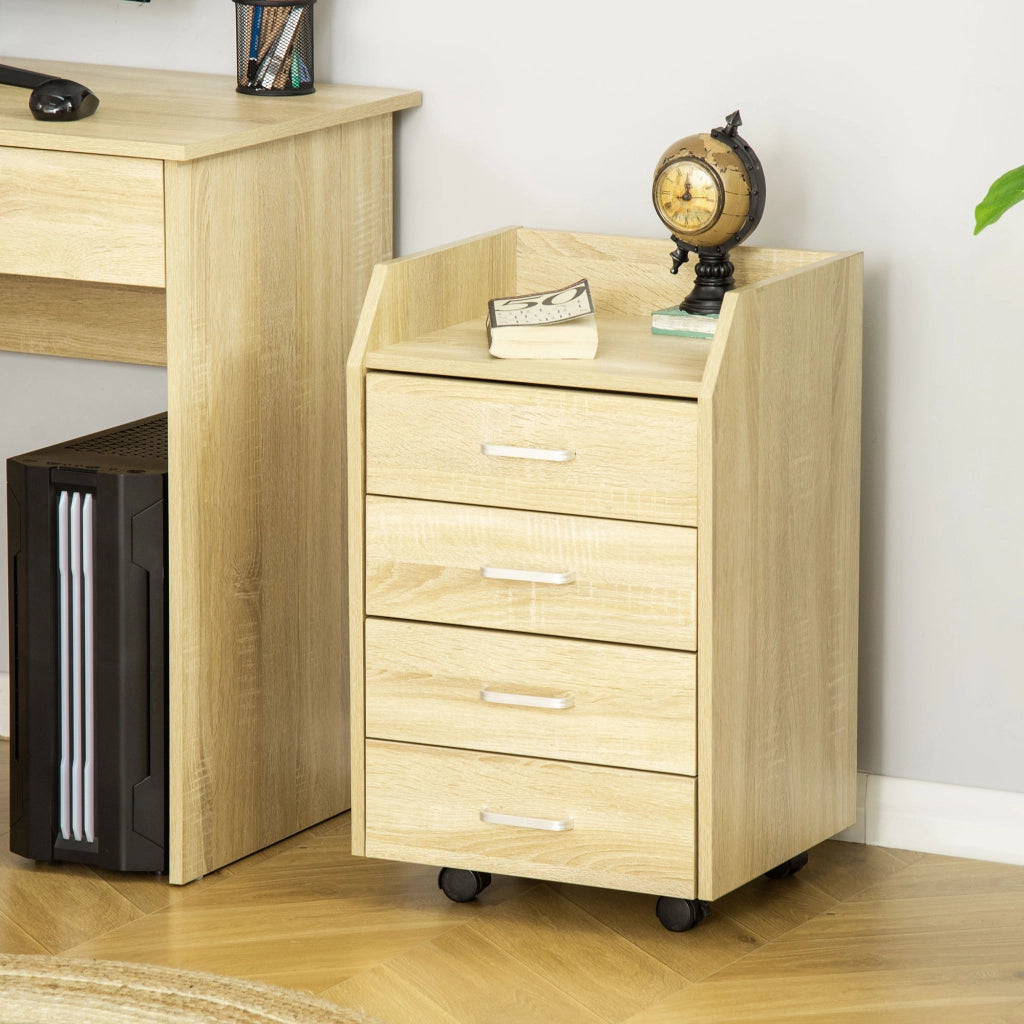 Cassettiera per Ufficio ¨C Zephmum ¨C 4 Cassetti, Legno Naturale, 40x36x65 cm