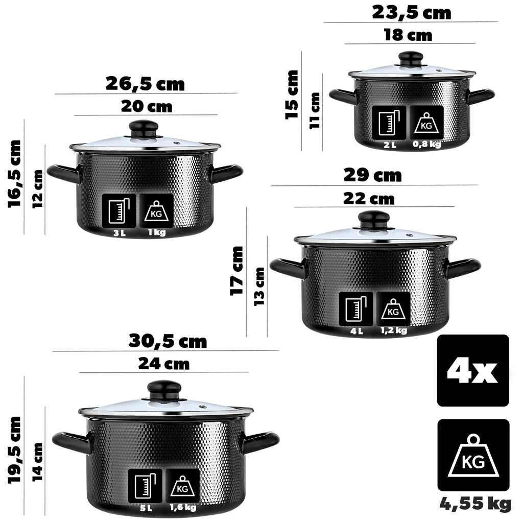 Set di pentole smaltate KADAX 8-El per piani cottura a gas e induzione, tradizionali con coperchio