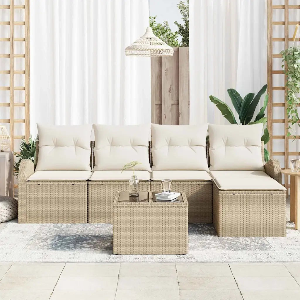 Set Divano da Giardino con cuscino 6 pcs Beige Poly Rattan