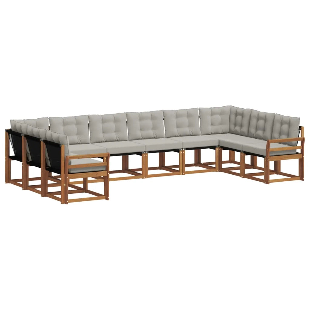 Set di divani da esterno 10 pcs Grigio Naturale e Chiaro