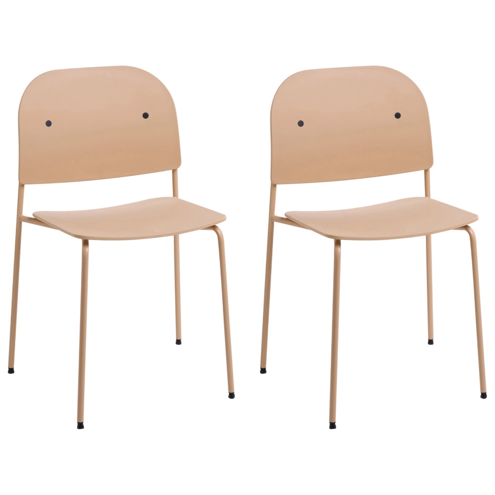 Set di 2 sedie da pranzo con seduta in materiale sintetico beige e struttura in metallo, in stile minimalista scandinavo, per la zona pranzo della cucina