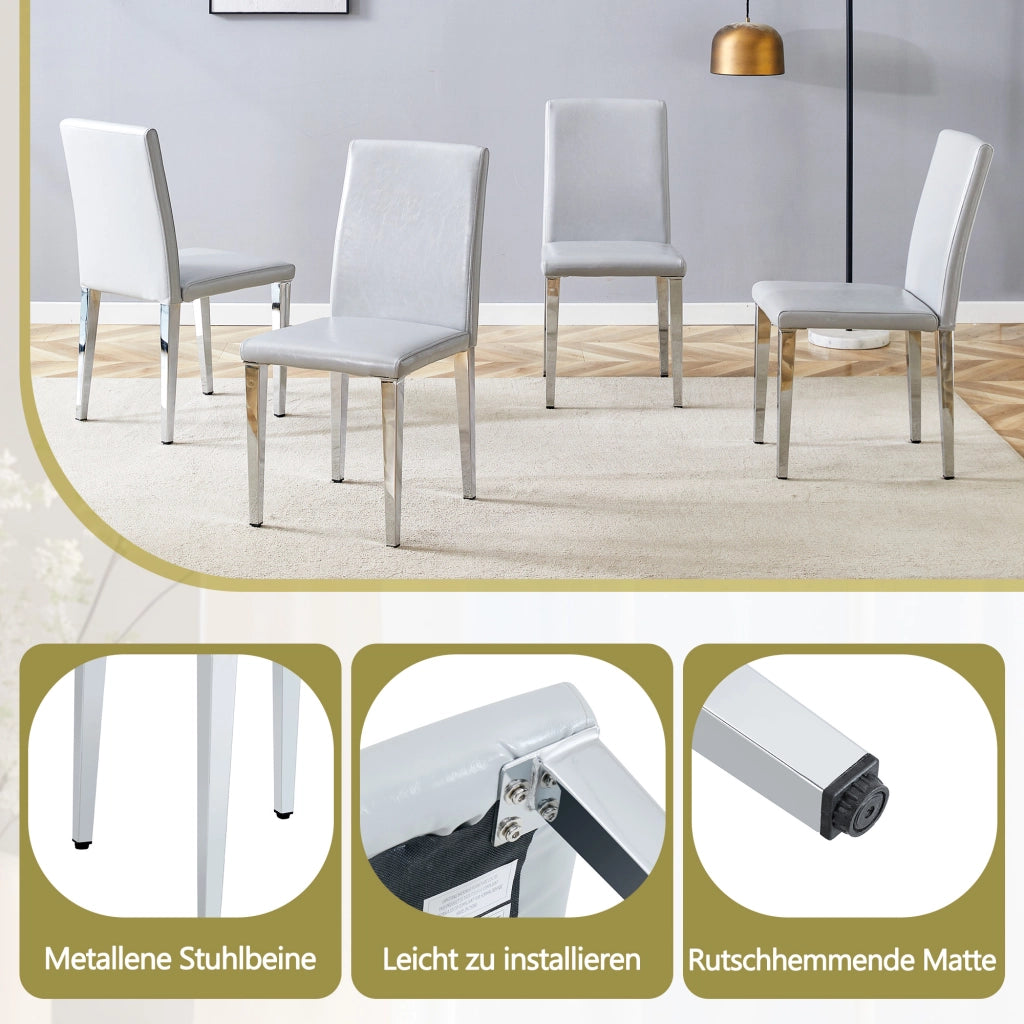 SEDIA da pranzo moderna Set da 4 pezzi 90 cm PU grigio chiaro e metallo argento