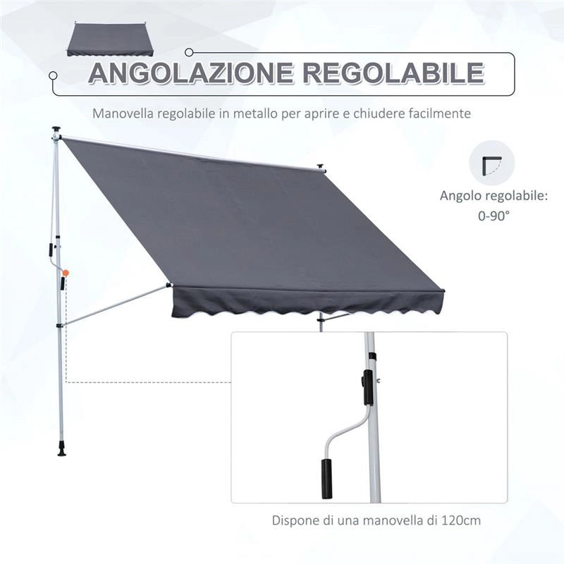 TENDA DA SOLE A BRACCI CON MANOVELLA 300 X 150 CM COLORE GRIGIO