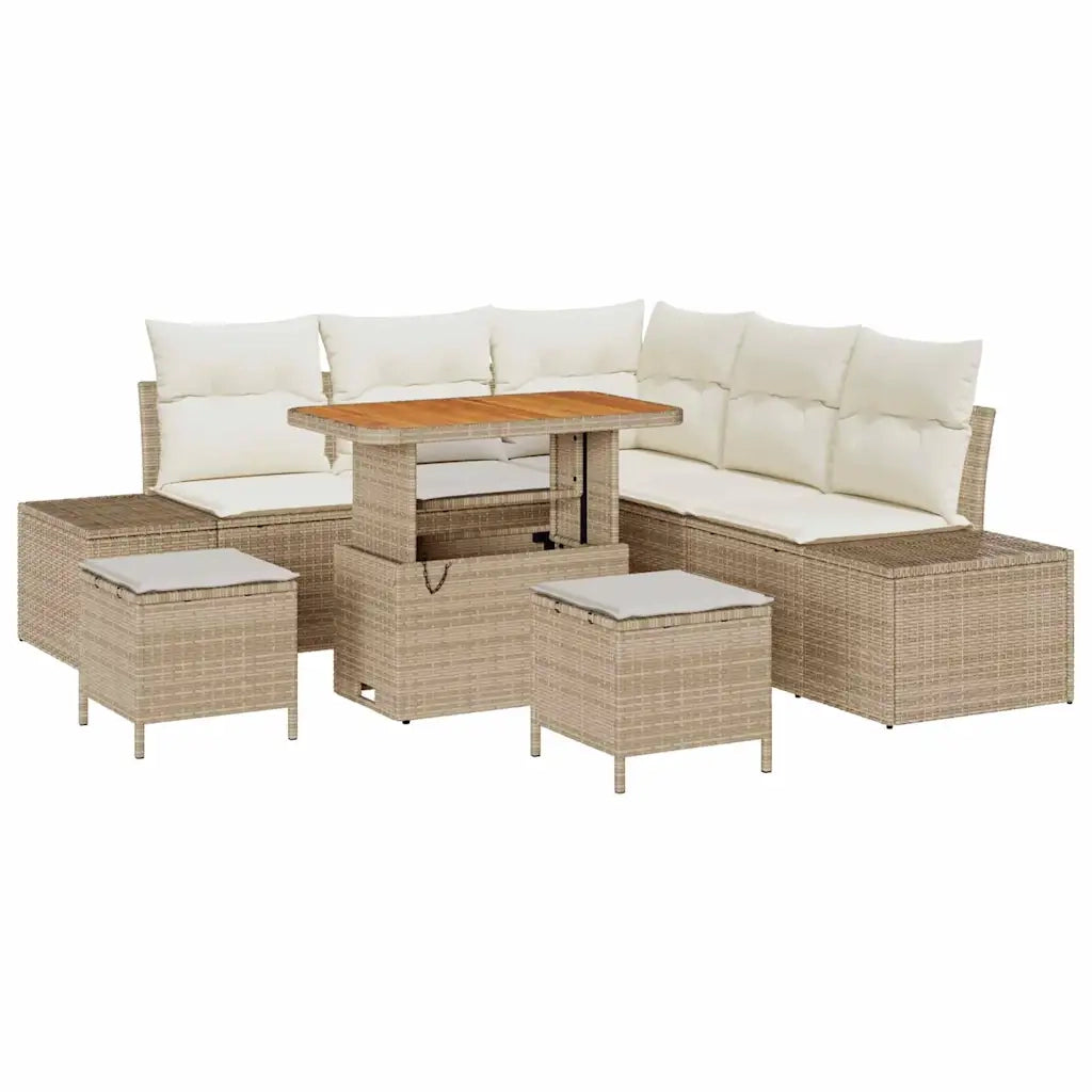Set Divano da Giardino con cuscino 8 pcs Beige polyrattan