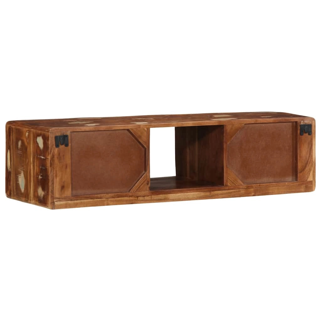 Mobile TV da parete 100 x 32 x 25 cm design salvaspazio con 2 cassetti stile vintage realizzato in legno marrone di recupero 02_0058067