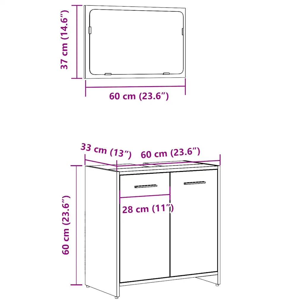 vidaXL Mobile da Bagno con Specchio Grigio Cemento Legno Multistrato
