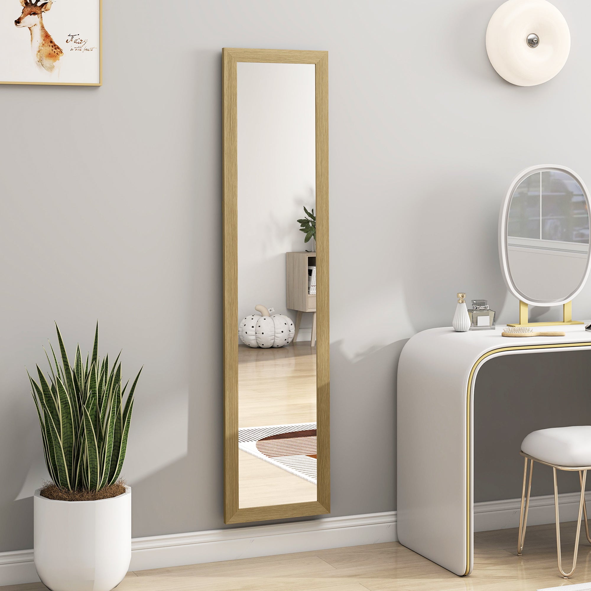 Specchio Verticale Autoportante o da Parete 37x40x155 cm con Cornice in MDF Quercia