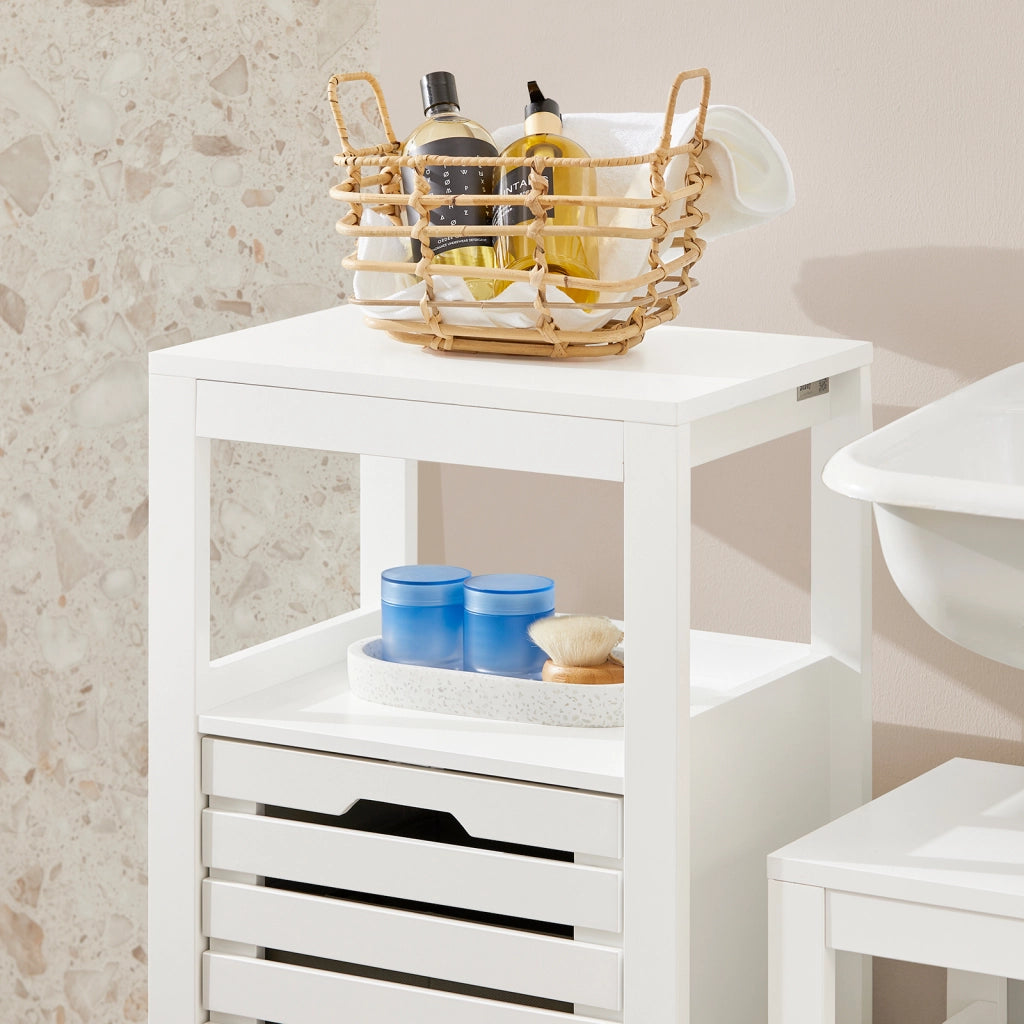 SoBuy Mobiletto portabiancheria per bagno Mobile porta biancheria con cesto Biancheria sporca Bianco 42x30x90cm BZR67-W