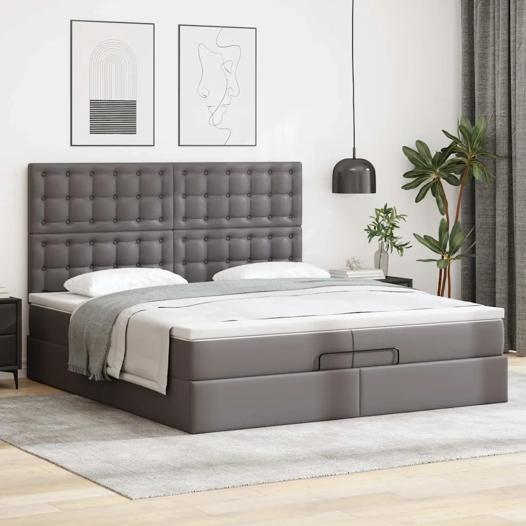 Struttura Letto Pouf con Materassi Grigio 200x200 cm Similpelle 3313024