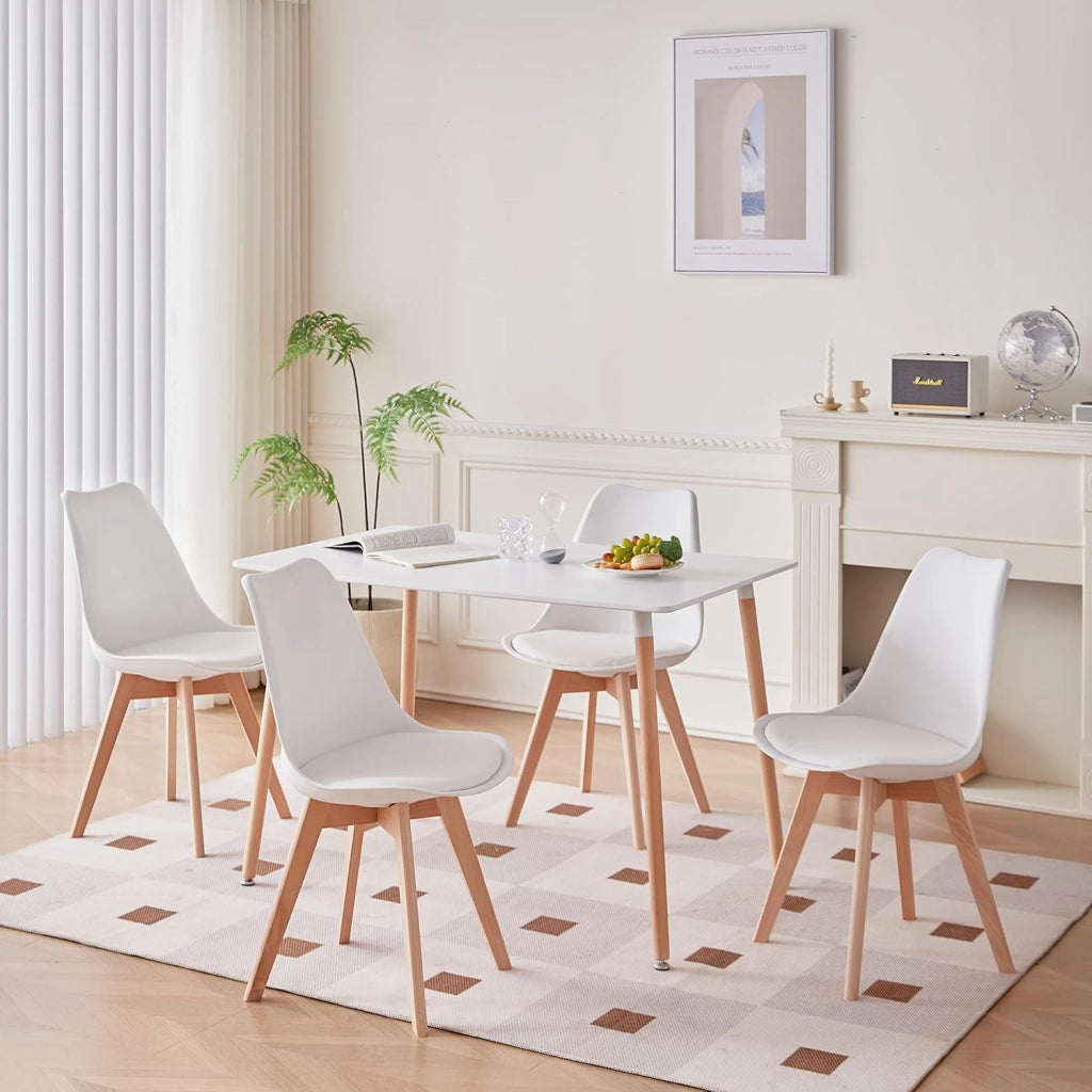 GrandCA HOME Tavolo da pranzo e 4 sedie Set da pranzo moderno, tavolo rettangolare e sedie da cucina, Bianco