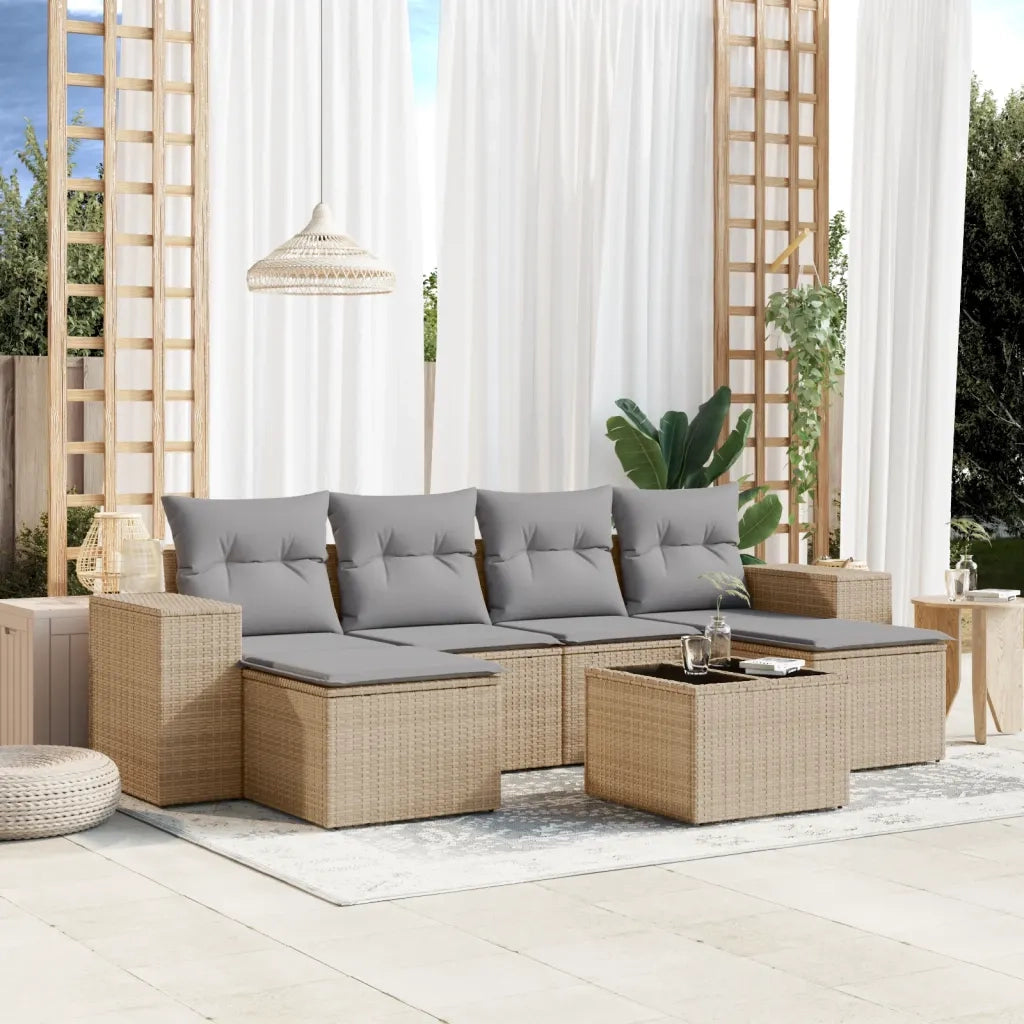 Set Divani da Giardino 7 pz con Cuscini Beige in Polyrattan 3255266
