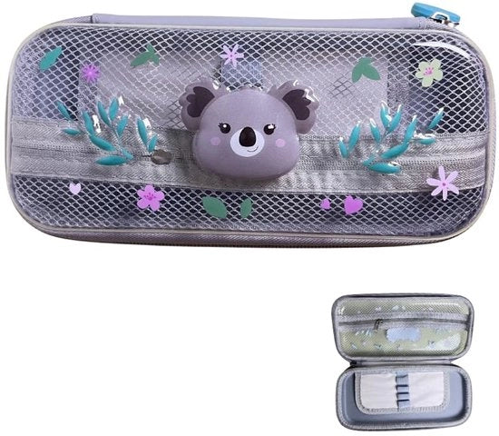 Etui Koala, pennaio con chiusura a cerniera, grande progettazione con 2 compartimenti per tasca per penne trasparente, impermeabile, per scuola e ufficio, design elegante, 23 cm x 11 x 5 cm