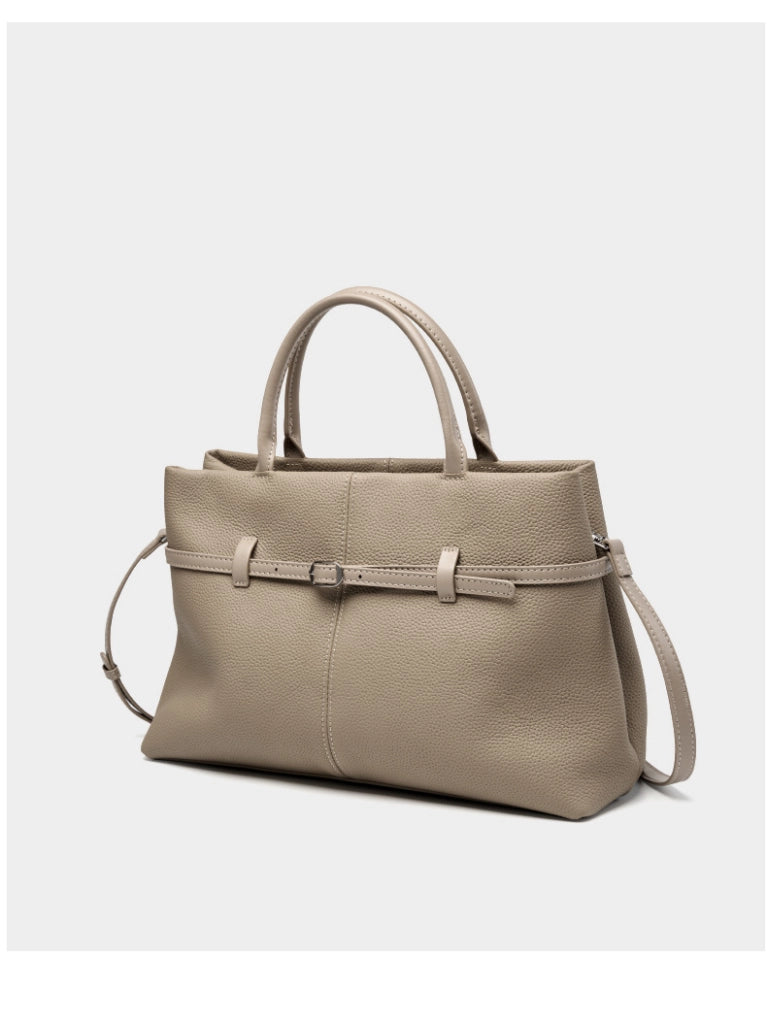 Borsa a mano grande da donna in vera pelle, colore grigio, ideale per il tempo libero.