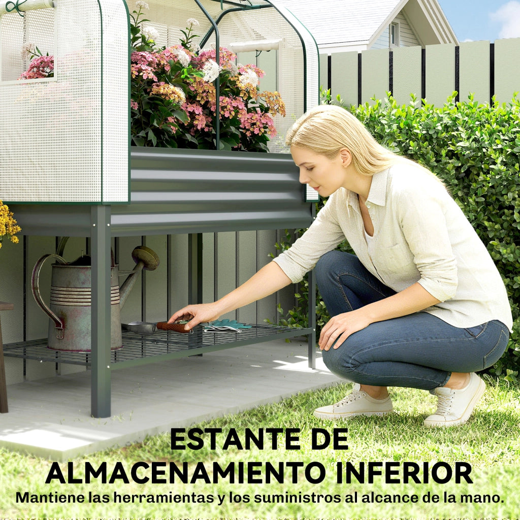 Letto rialzato da giardino con serra e ripiano inferiore ¨C zephmum ¨C grigio scuro 120x55x140 cm