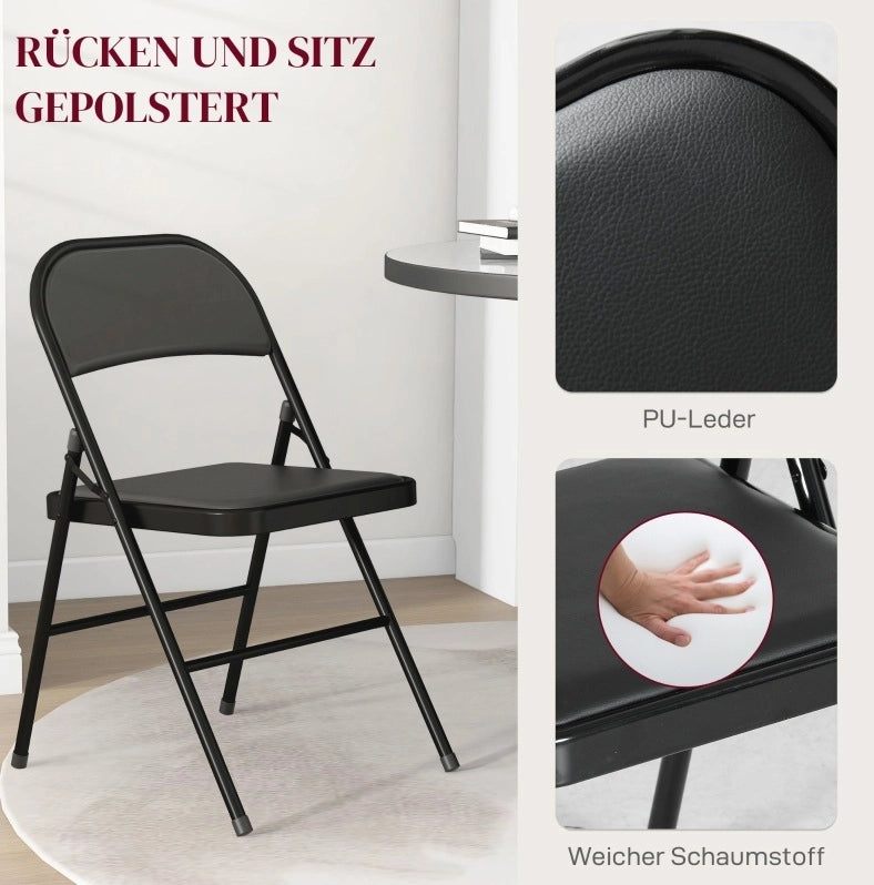 Set di 4 sedie pieghevoli nere imbottite in similpelle