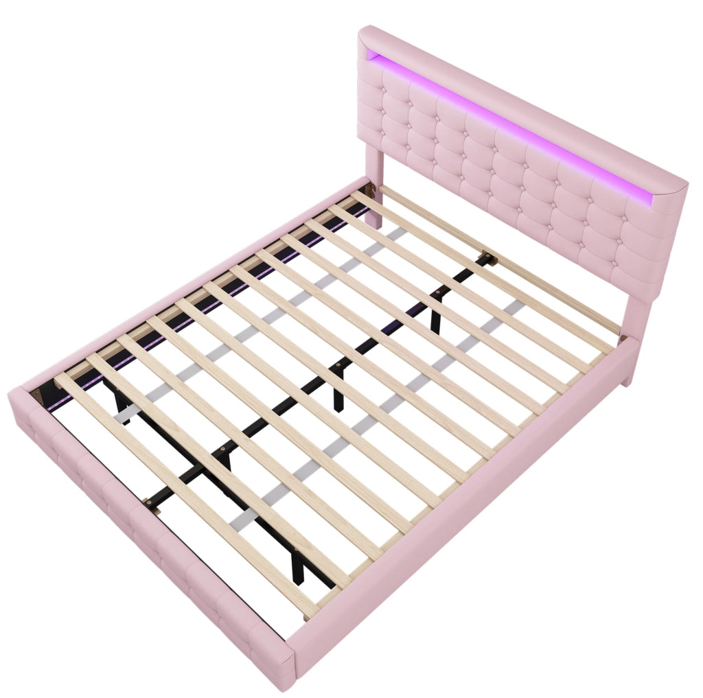 Letto matrimoniale 140x200 cm; LED regolabile; testiera regolabile; PU; rosa