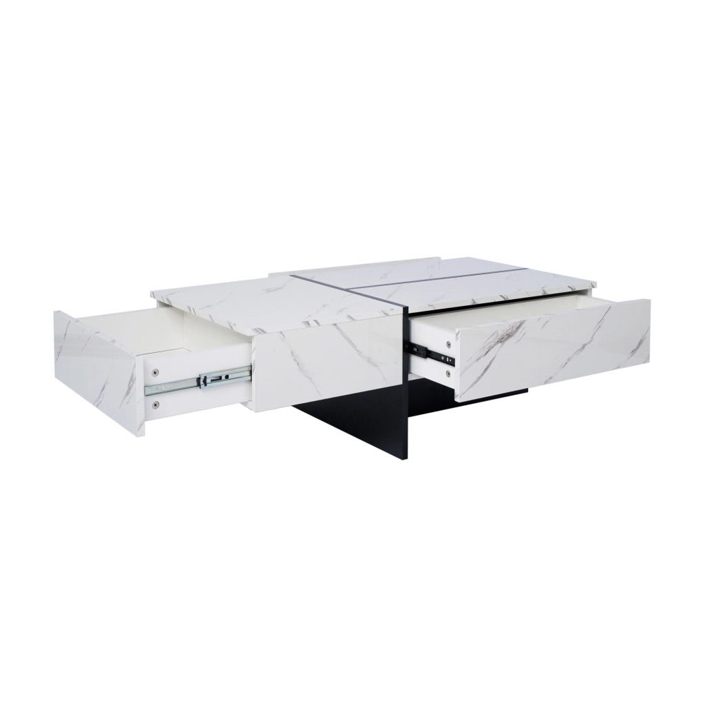 Tavolino da salotto lucido effetto marmo bianco 100 x 50 x 34;5 cm con LED App e 3 cassetti