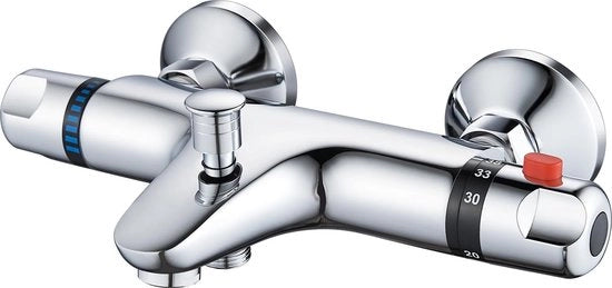 Doccia con termostato, rubinetto doccia con termostato in ottone, cromo, miscelatore, termostato doccia, doccia a parete con termostato, termostato, rubinetto, vasca da bagno con pulsante di sicurezza a 38 °C