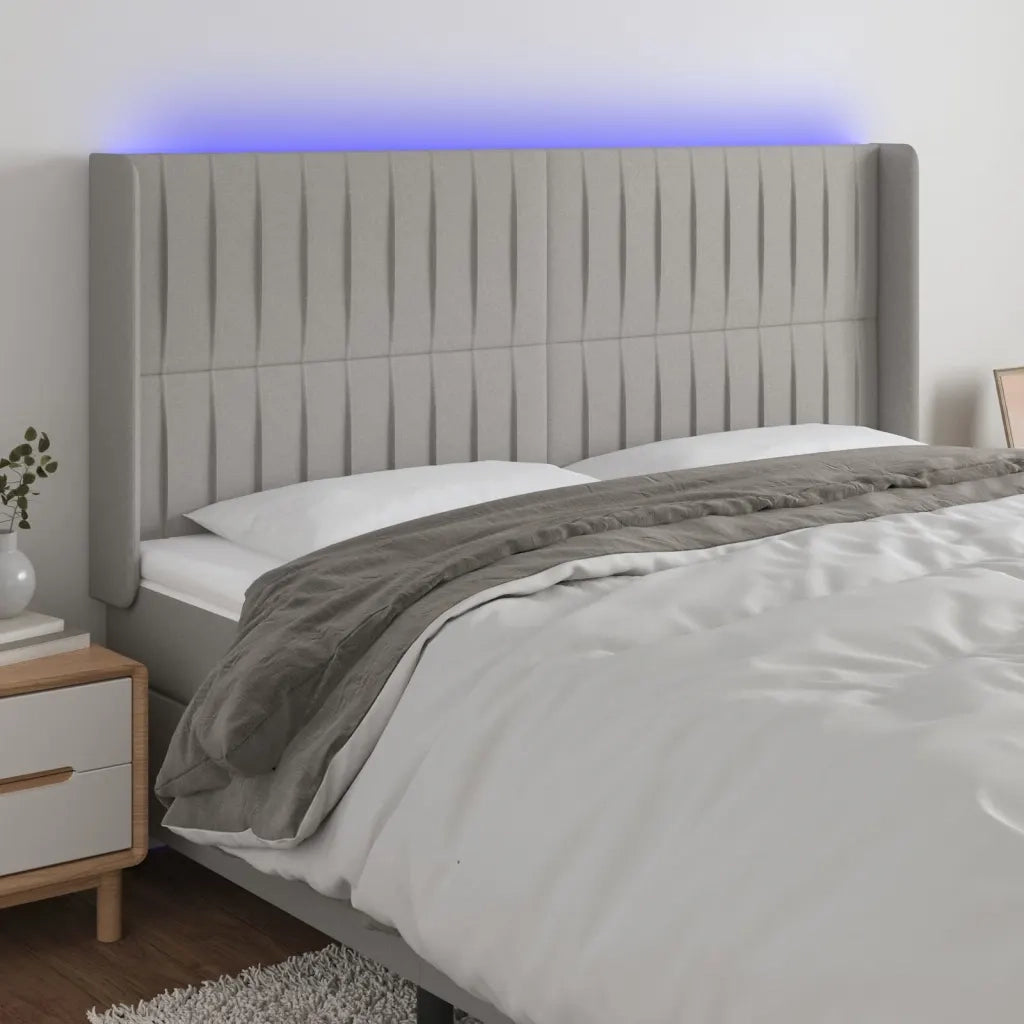 Testiera a LED-Testata con LED Grigio Chiaro 183x16x118/128 cm in Tessuto 898732