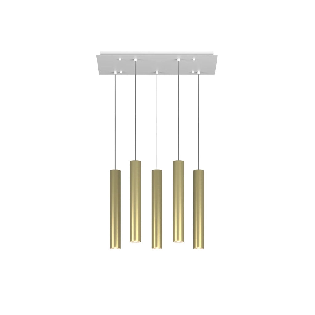 Lampadario Industrial-Minimal Xeana Metallo Bianco Ottone 5 Luci Gu10