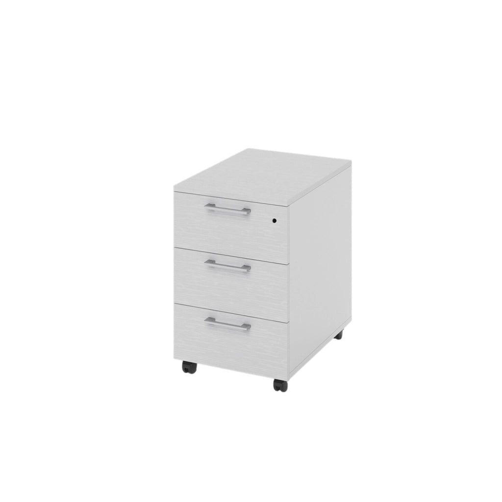 Cassettiera tre cassetti da ufficio con ruote e serratura colore Bianco H40x58x55cm