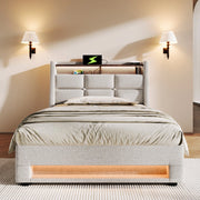 Letto Singolo Imbottito con LED e Rete a Doghe ¨C MINIMAL ¨C 90x200 cm, Struttura Metallo, Tessuto Lino