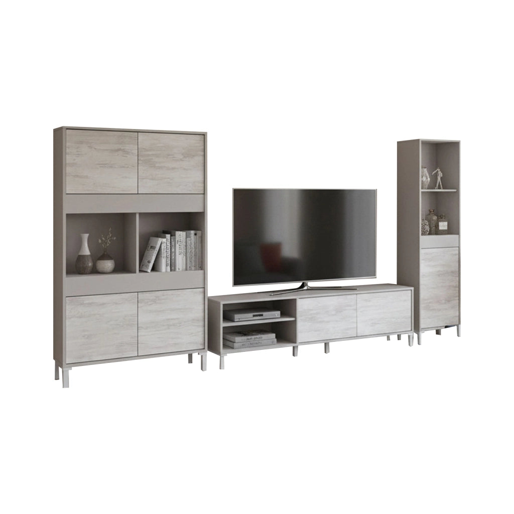 Nibionno, set Mobili da Soggiorno Modulabile, Beige Chiaro