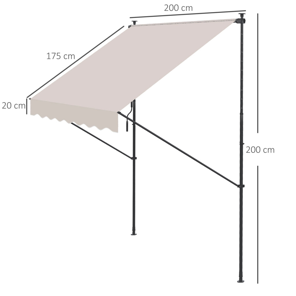 Toldo Manuale Retrattile per Balcone e Terrazza ¨C zephmum ¨C Crema 200x175x210-310 cm