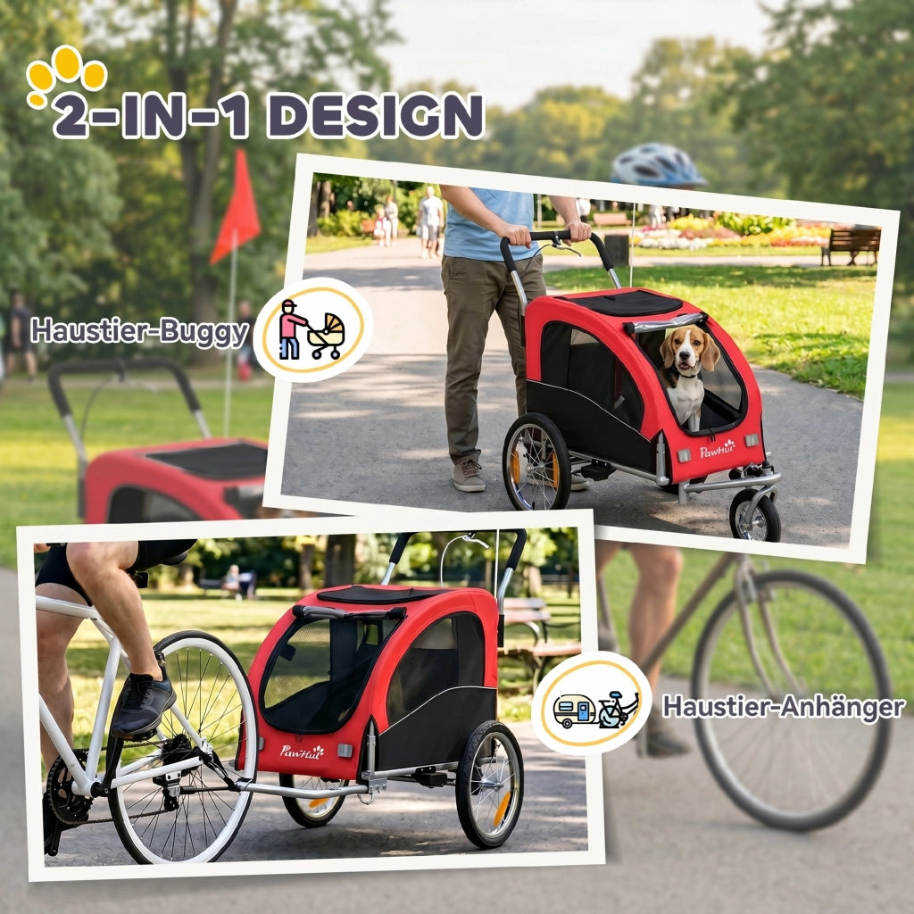 Rimorchio per Cani 2-in-1 ¨C Xylo ¨C Pieghevole, fino a 20 kg, Rosso