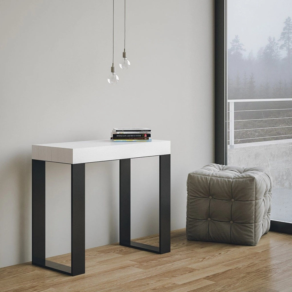 Consolle allungabile 90x40/196 cm Tekno Small Bianco Frassino telaio Antracite