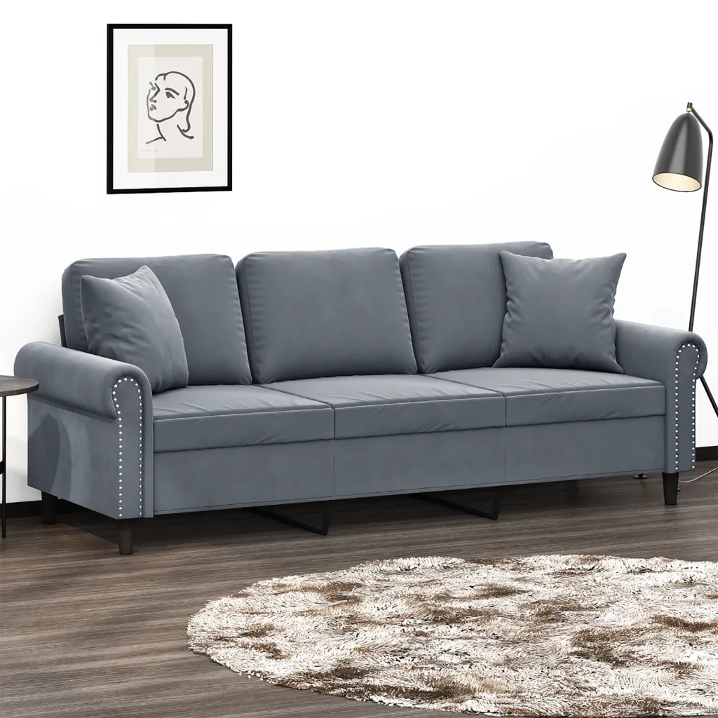 Divano a 3 Posti con Cuscini Grigio Scuro 180 cm in Velluto 3200956