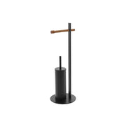 Piantana portascopino nera con portarotolo in bamboo L22xH67xP22 cm Feridras